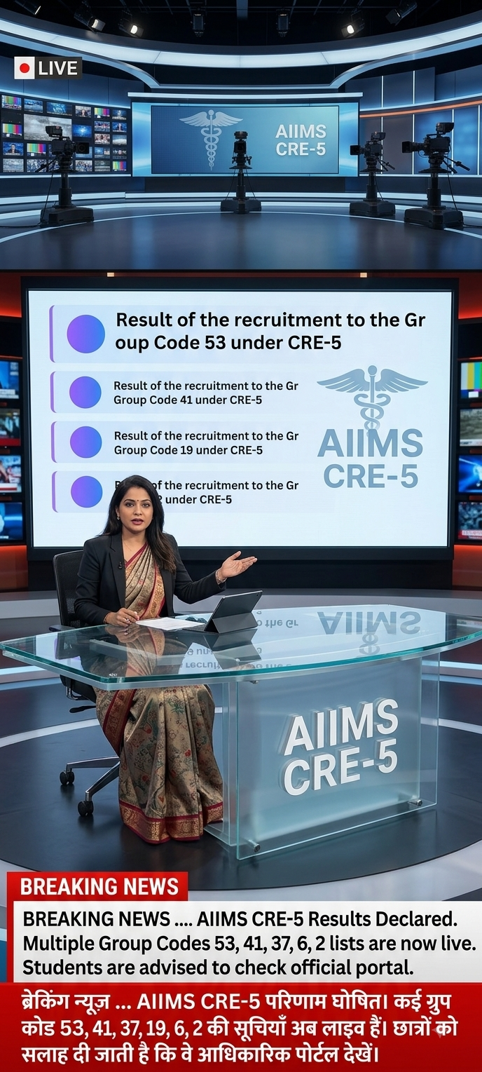 AIIMS CRE-5 Result 2026 में Group Code 53, 41, 37, 19, 6 और 2 के रिजल्ट जारी होने की जानकारी