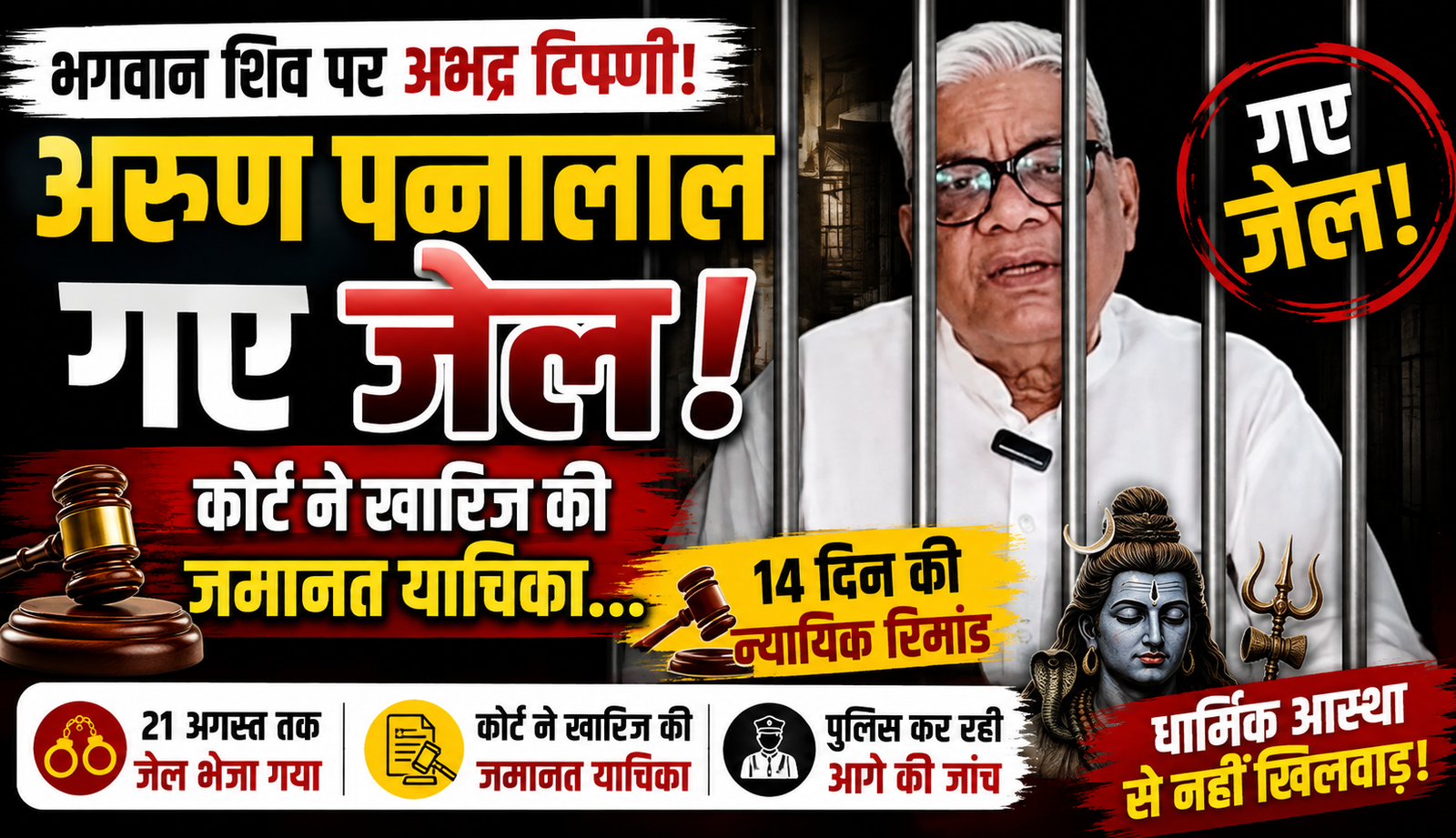 अरुण पन्नालाल की जमानत याचिका खारिज, 14 दिन की न्यायिक हिरासत में भेजे गए; शिव पर टिप्पणी मामले में कार्रवाई