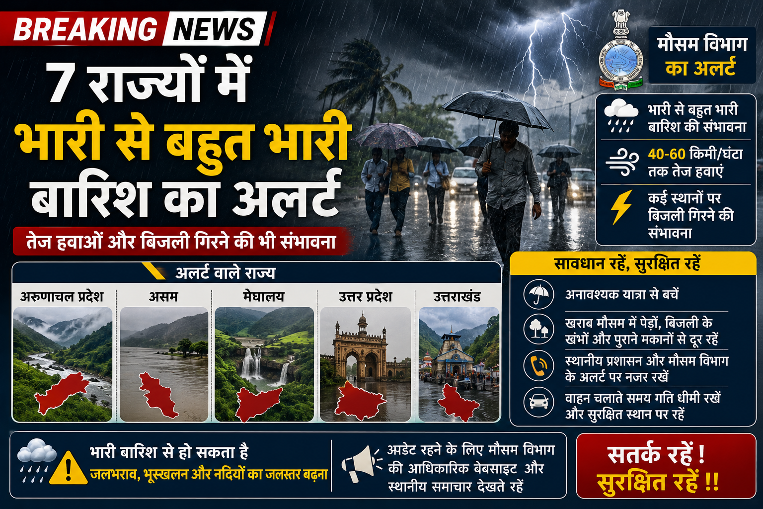 मौसम अलर्ट: 7 राज्यों में भारी से बहुत भारी बारिश की चेतावनी, तेज हवाओं का भी अनुमान