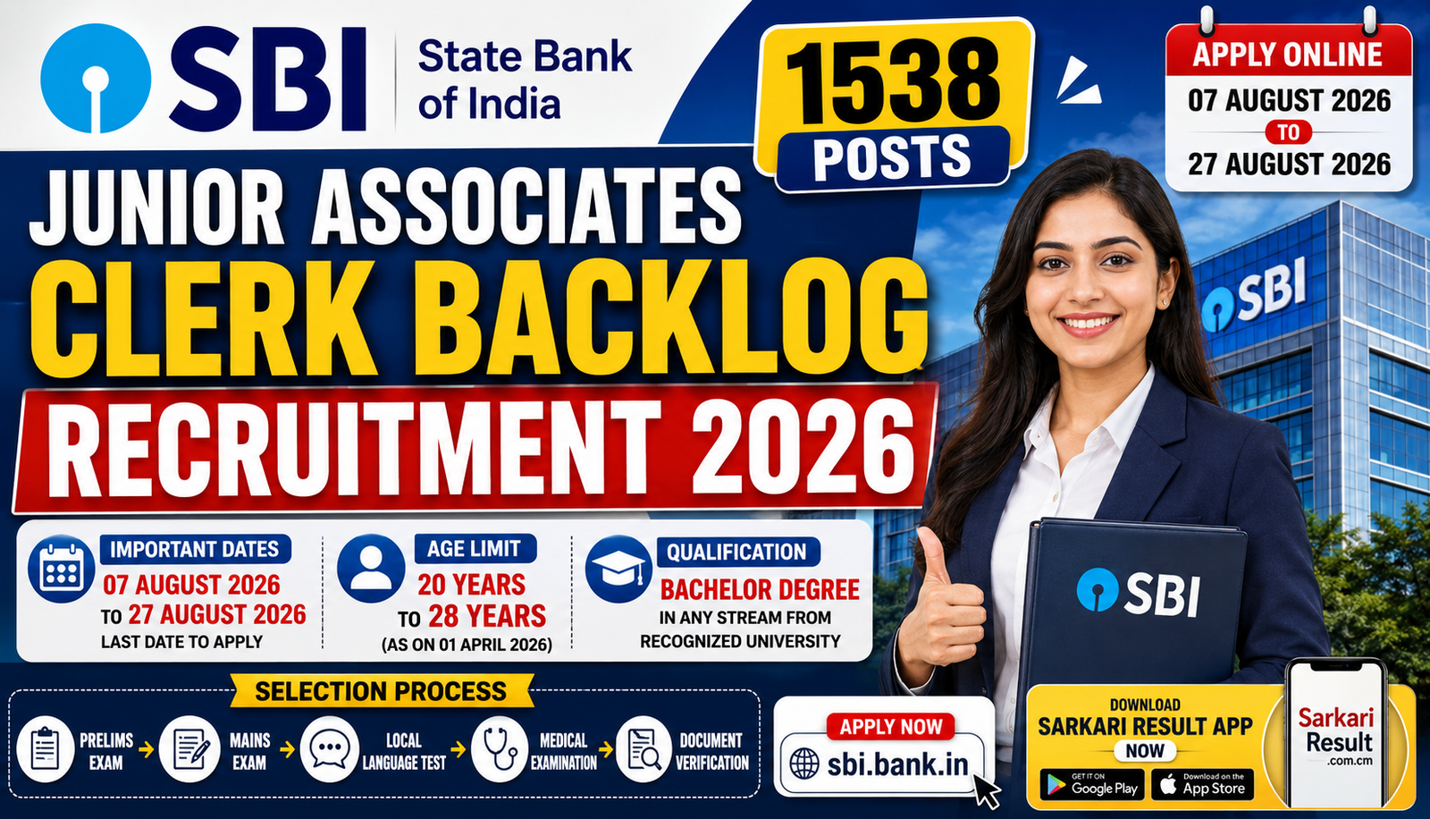SBI Clerk Backlog Recruitment 2026: 1538 पदों पर भर्ती, आवेदन शुरू; जानें योग्यता और पूरी जानकारी