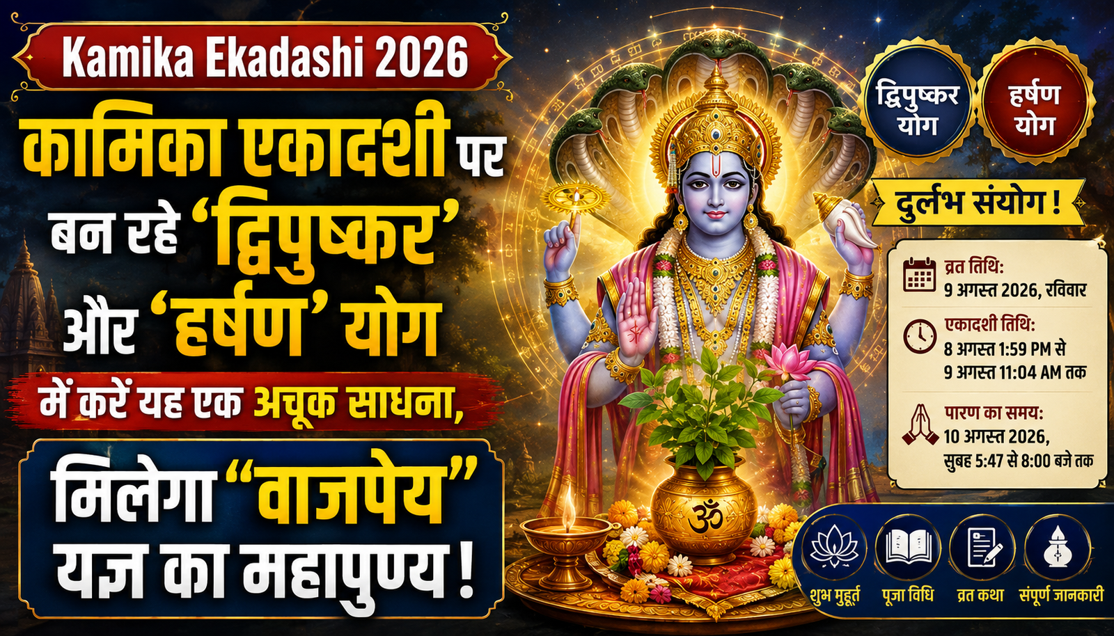 कामिका एकादशी 2026: 9 अगस्त को बन रहा द्विपुष्कर और हर्षण योग, जानें पूजा विधि और पारण का समय
