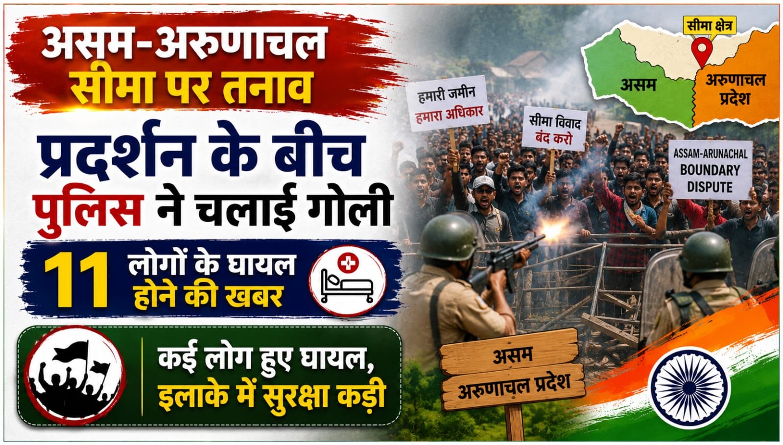 असम-अरुणाचल सीमा पर तनाव, प्रदर्शन के बीच पुलिस ने चलाई गोली; 11 लोगों के घायल होने की खबर