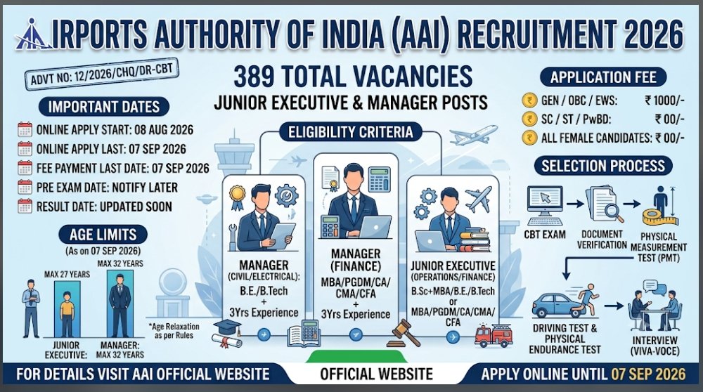 AAI Recruitment 2026 में Junior Executive और Manager के 389 पदों पर भर्ती