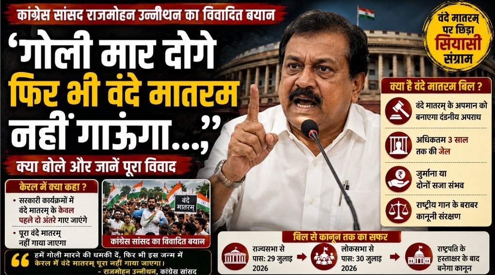 Vande Mataram Row: कांग्रेस सांसद राजमोहन उन्नीथन का बड़ा बयान, बोले- ‘गोली मार देंगे फिर भी पूरा नहीं गाऊंगा’