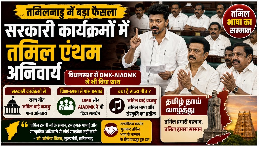 तमिलनाडु विधानसभा में तमिल थाई वाजथु को सरकारी कार्यक्रमों में अनिवार्य करने का प्रस्ताव