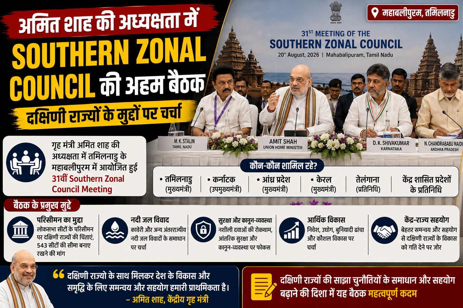अमित शाह की अध्यक्षता में Southern Zonal Council की अहम बैठक, परिसीमन और कावेरी समेत कई मुद्दों पर चर्चा