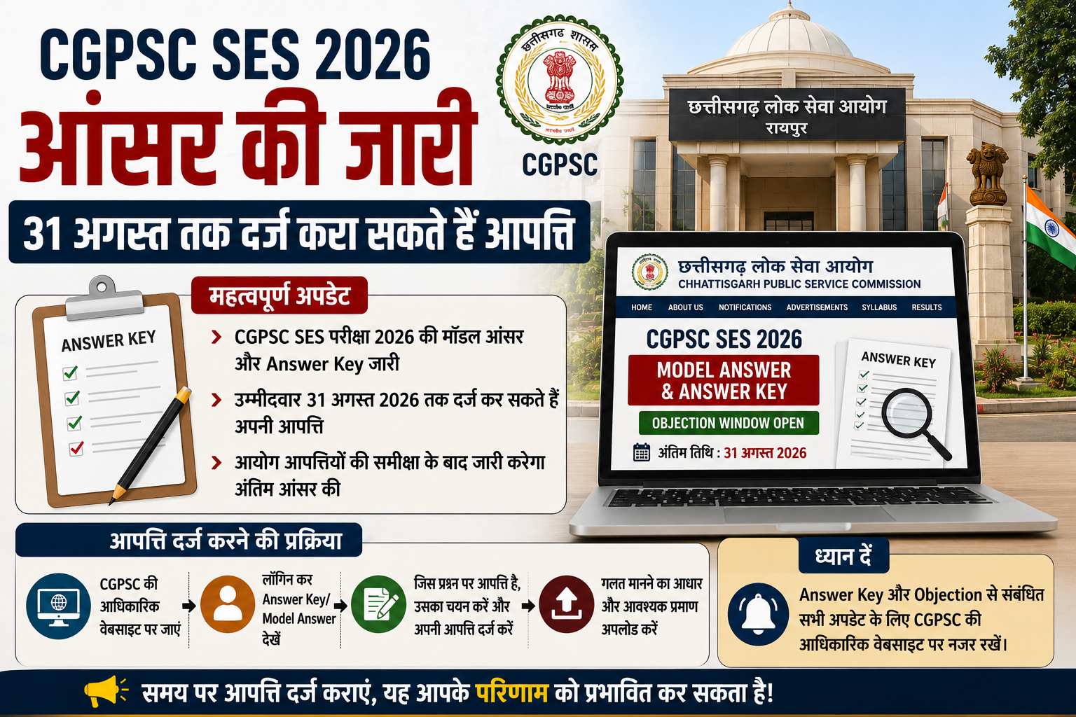 CGPSC SES Answer Key 2026 जारी, 31 अगस्त तक दर्ज करा सकते हैं आपत्ति
